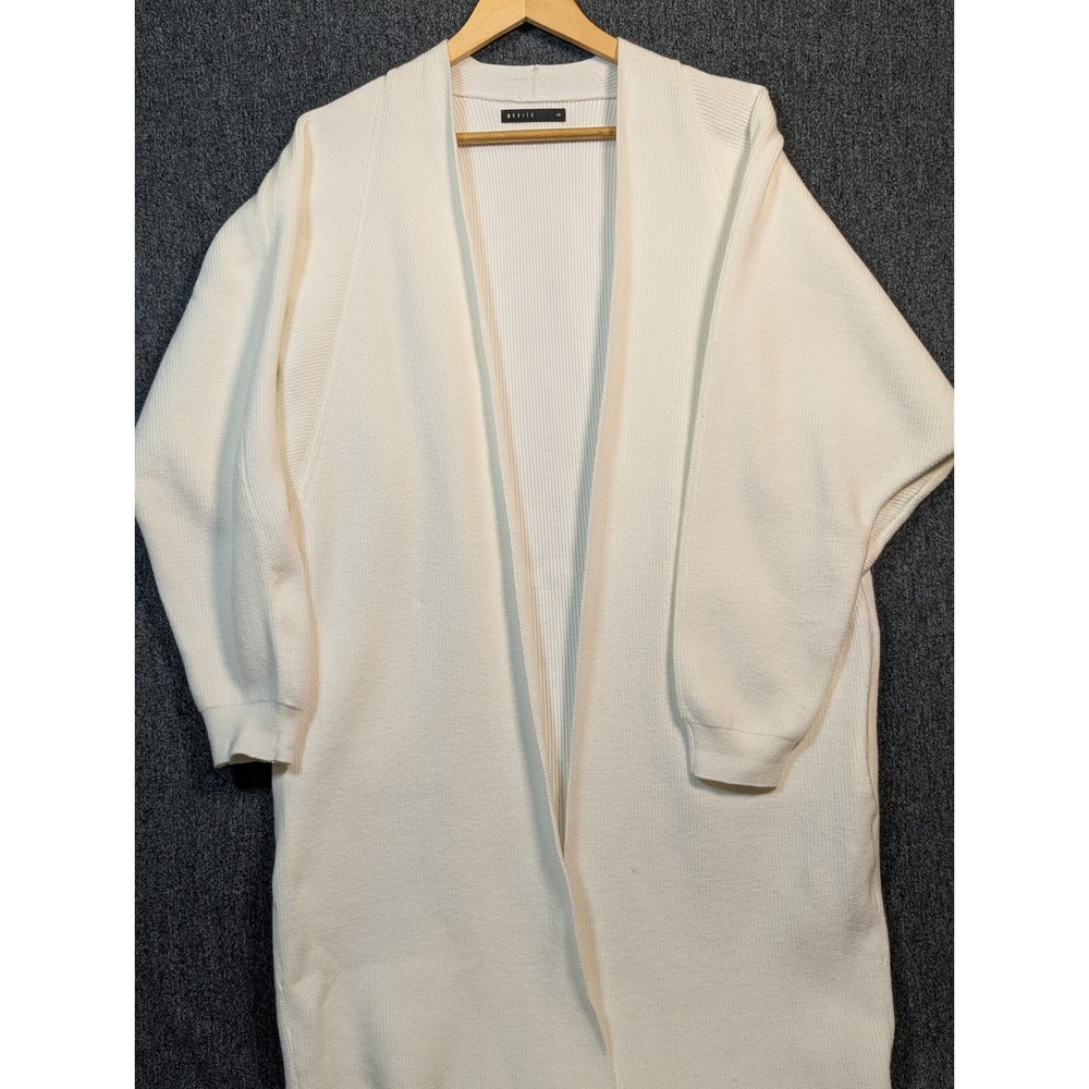 Mohito Womens Ribbed Longline Open Front Cardigan Sweater Cream White XS Pocket